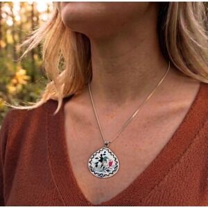 Raymond Boyd Zuni Hummingbird Inlay Pendant Sterling Silver 24" Franco Chain**
